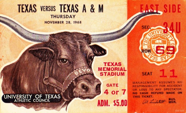 1968 Texas A&M vs. Texas Longhorns Football Ticket Art Print